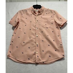 Abercrombie Kids Pink Cotton Button Up Short Sleeve W/Moose Shirt Size 13/14
